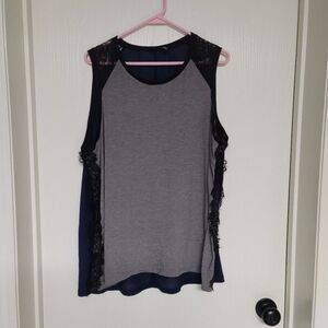 ⭐️ womens grey, black lace, and blue sleeveless shirt